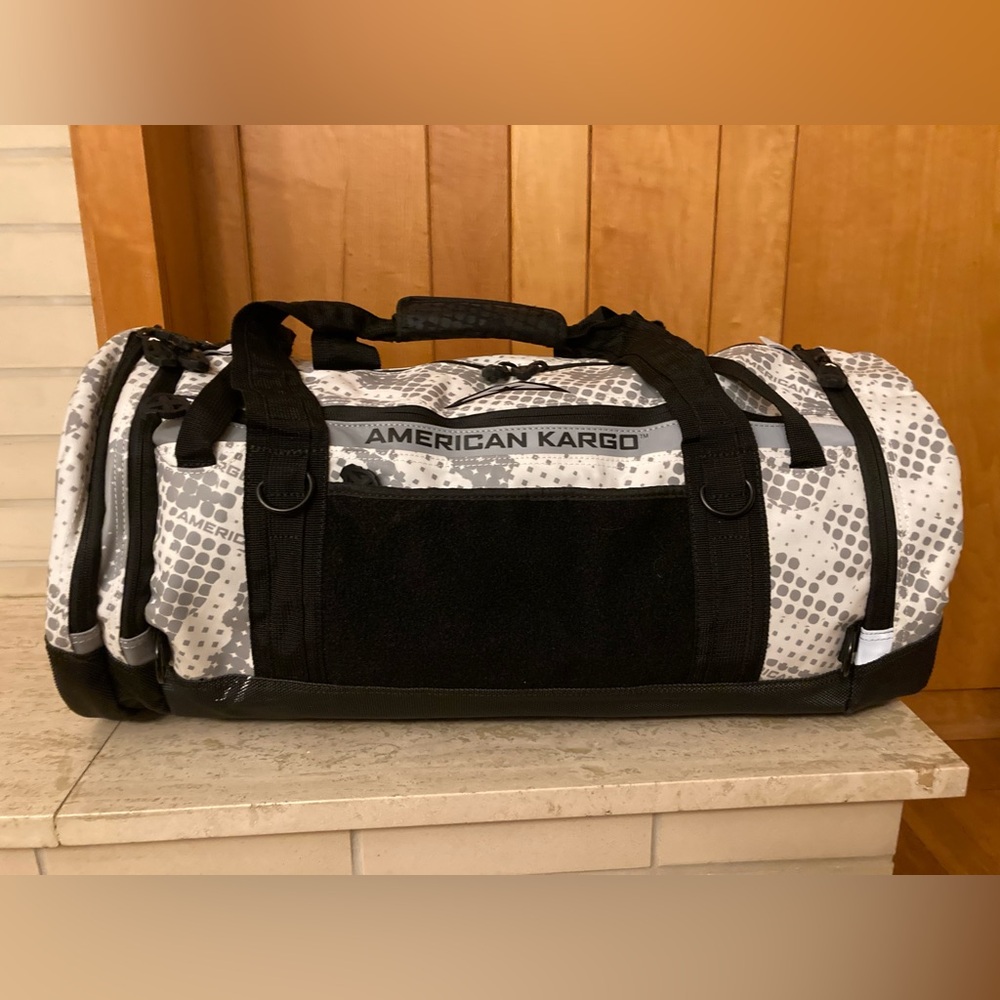 American Kargo White Gray Pattern Duffle Pockets Heavy Duty Work Travel Moto - Picture 7 of 15